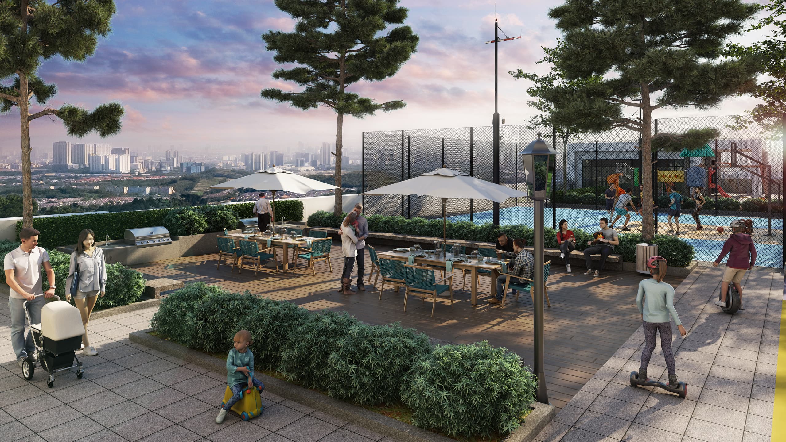 Podium roundabout with preserved iconic tree at the drop-off